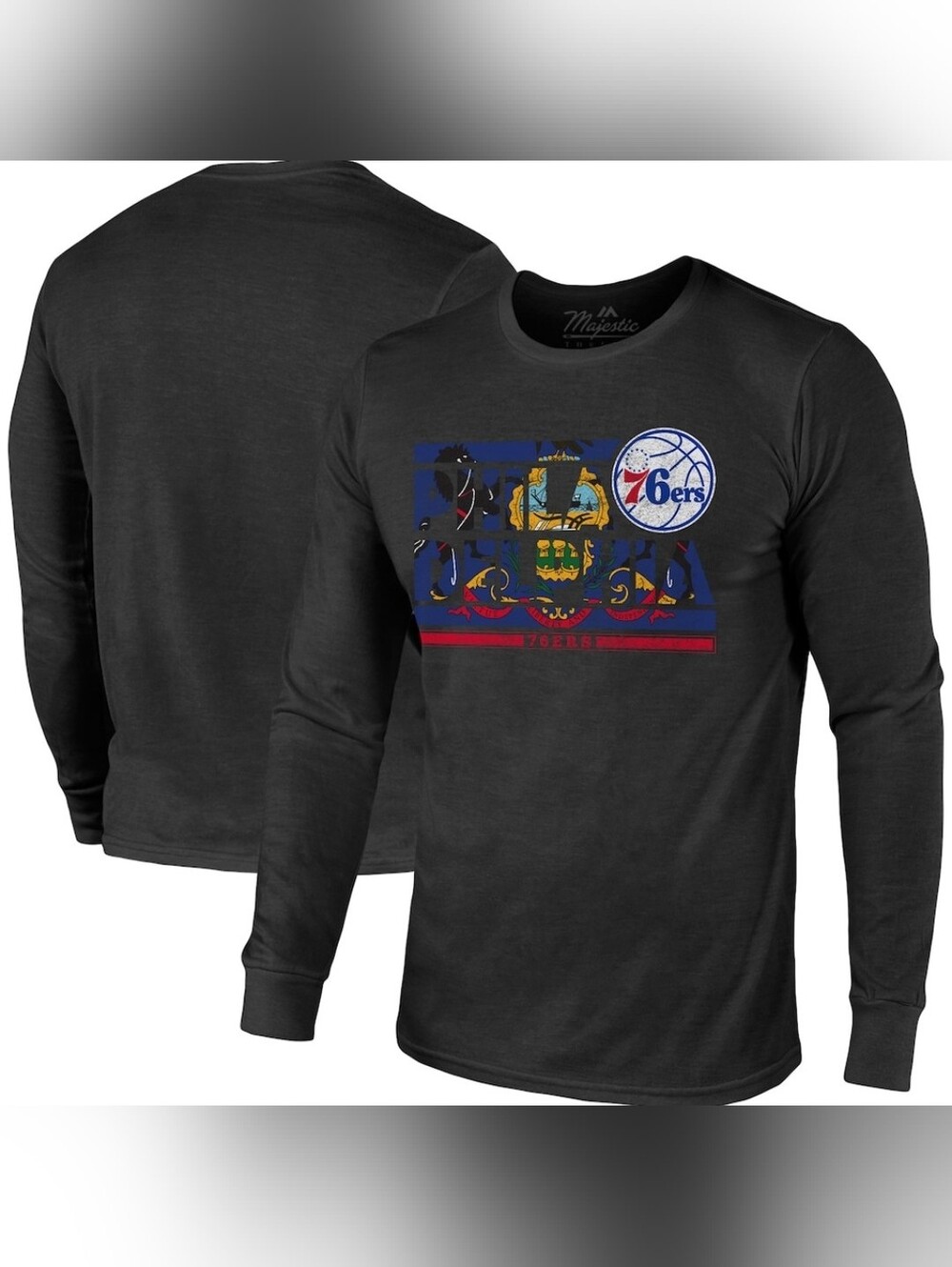 NWT Majestic Thread Philadelphia 76ers City and State Tri-Blend Long Sleeve Tee